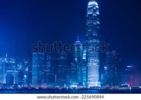 HONG KONG, CHINA - MARCH 3: Night View of Central business district in Hong Kong on March 3, 2013. The Night View of Hong Kong rated as Top Three Best Night Scene in the World.