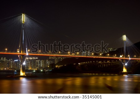 Night scene Ting Kau Bridge Hong Kong China (cable bridge)
