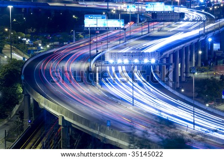 night scene of a busy highway in Hong Kong, china