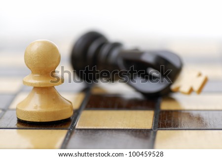 White Pawn standing over defeated black King. Class Struggle.
