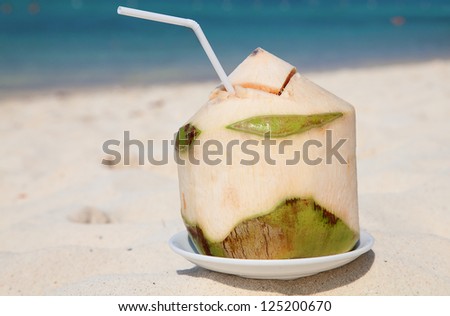 Fresh fruit cocktail on a tropical island beach