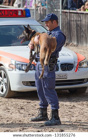 SANKT GALLEN, SWITZERLAND - OCTOBER 22: Police demonstrates dog training on the agricultural show \