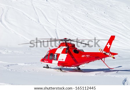 Flumserberg - February 21: The Rescue Helicopter Evacuates Skiier After Heavy Accident, Flumserberg, Switzerland On February 21, 2010. Skiing Safety Becoming An Issue On Crowded Slopes.