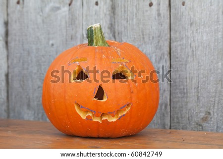 Halloween pumpkin on the bench