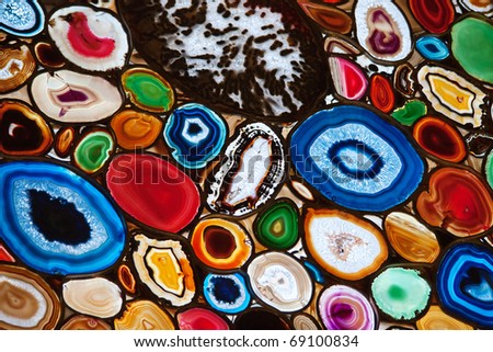 Slices of the colorful polished agate stones