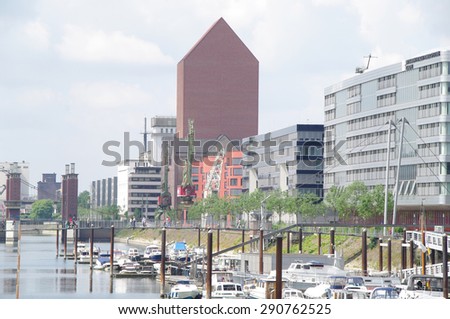 DUISBURG, GERMANY - 14.06.2015 Inside harbour (Innenhafen) architecture, people and the general appearance