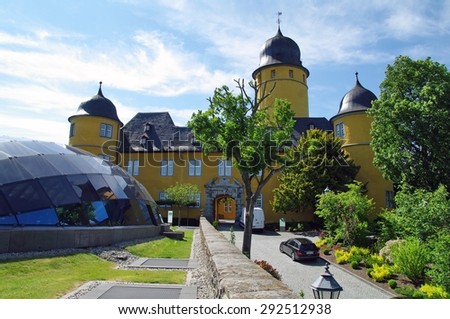 MONTABAUR, GERMANY - 01.06.2015 The regional center of Vestervald in the earth Reynland-Pfalts. Population makes 12000 people. Schloss Montabaur has expanded as a conference hotel and training center