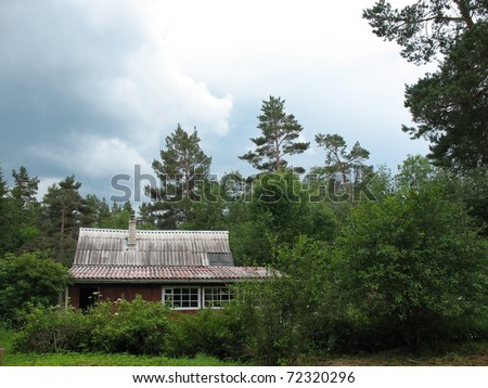 Cottage in the woods. Cloudy day