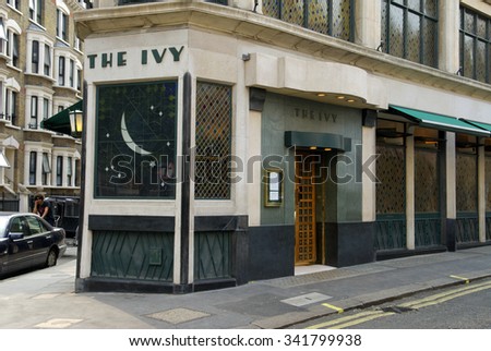 London, England - September 20, 2009: The Ivy Restaurant, West Street, London, Britain. First opened by Abel Giandellini in 1917 as a Cafe. Is now a very popular venue for celebrities to dine.