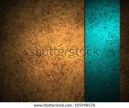 abstract gold background with blue ribbon stripe or side bar on border frame, has vintage grunge background texture design with lighting, elegant luxurious background, gold brown paper or wallpaper