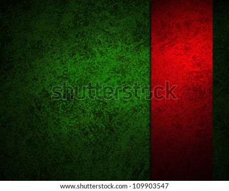 abstract green background with red ribbon stripe or side bar on border frame, has vintage grunge background texture design with lighting, elegant Christmas background, green paper or wallpaper