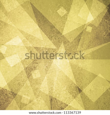 abstract gold background of white geometric triangle shapes and squares in random pattern with vintage grunge background texture brown on layout design for brochure or web template background yellow