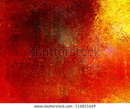 abstract red background and gold corner, vintage grunge background texture design with spotlight of hot orange background, brown black color stain, warm grungy background tone, graphic art brochure