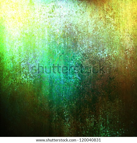 abstract green background gold corner designs, rough old distressed vintage grunge background texture with faded messy dirty old stains with grungy border, yellow brown background with light green