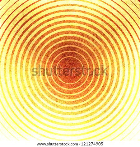 abstract yellow background pattern design element, round circle geometric shape with vintage grunge background texture, orange red center button with target like rings in bright gold background color