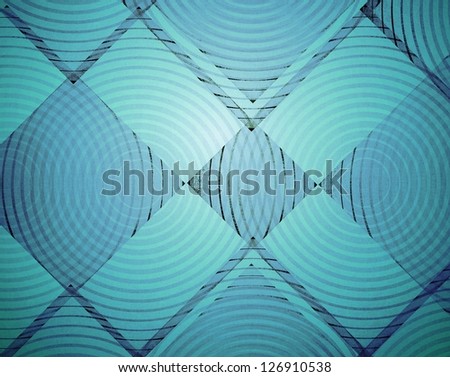 abstract blue background geometric shape design elements with white spot light on diamond shape center, circle ring target shapes with faint distressed grunge texture, art canvas modern design