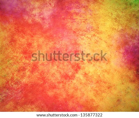 abstract gold background red orange pink and yellow warm autumn colors vintage grunge background texture layout design paper red color splash stain spots, old antique distressed worn grungy background