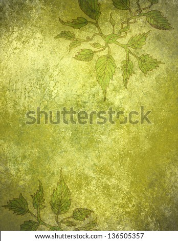 abstract gold background floral ivy design pattern gorgeous beautiful classic yellow green color hand drawn vine flower leaf style border frame on vintage grunge background texture website brochure ad