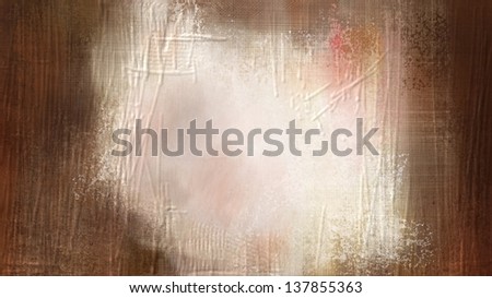 abstract brown background white pink center light color framed with dark vintage grunge background texture, rough country western background border, website template size for screen, brown paint