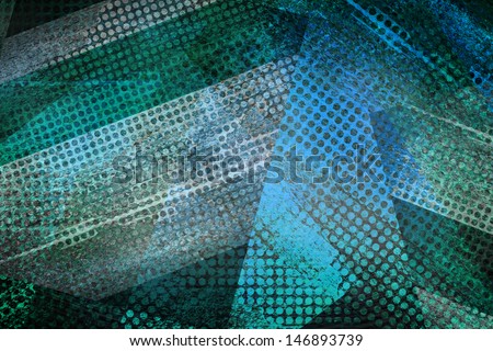abstract blue background, grid mesh graphic art image with round hole shape cut outs, layered collage, vintage grunge background texture design, web technology background, industrial corporate style