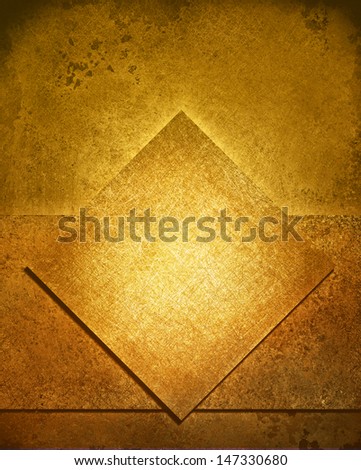 layered abstract yellow background layout design with diamond square and rough stripe shape layer with vintage grunge background texture, bronze color sponge paint, gold Christmas background color
