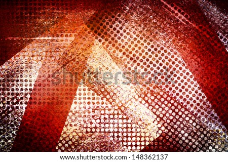 abstract white background, red stripe shapes with cut out holes, red and white grid background pattern design layout, graphic art image with rough distressed texture, grungy layers, geometric abstract