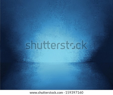 Abstract Blue Background Empty Room Interior Wall Floor Reflection Illustration Or 3d Box Display Showcase For Product Ad Brochure Layout, Vintage Grunge Background Texture, Blank Stage Or Studio