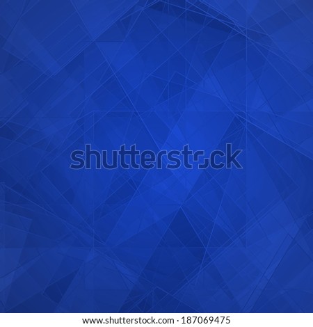 Abstract blue background, modern geometric line designs and triangle diamond and square shape patterns with glass texture layout