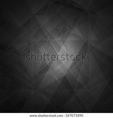 Abstract black background, modern geometric line designs and triangle diamond and square shape patterns with glass texture layout