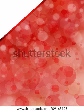 pink red background bokeh lights, circle bubble shape pink red and white lights design, blank white angled corner design with red ribbon accent stripe