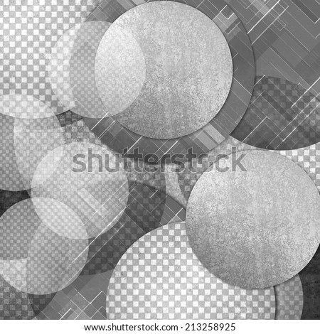 abstract black and white background, layers of gray and black circle shapes in random artistic pattern composition, white floating balls or bubbles design