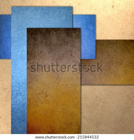 light and dark brown beige and blue report cover background with texture, grunge, soft lighting, graphic art design layout, blank text box image, abstract rectangle background blocks
