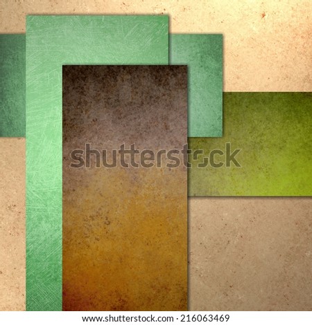 light and dark brown beige and green report cover background with texture, grunge, soft lighting, graphic art design layout, blank text box image, abstract rectangle background blocks