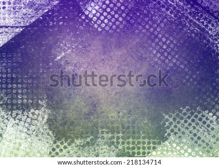 messy grunge green and purple background paper with textured abstract white grid pattern border in random layers