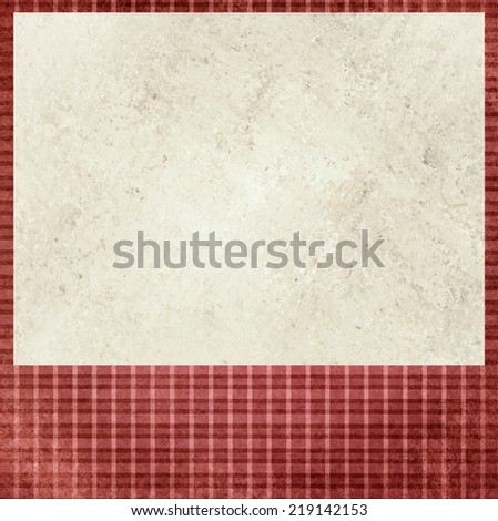 vintage red checkered background. beige cream old paper insert. Abstract shabby chic line design element with distressed texture.