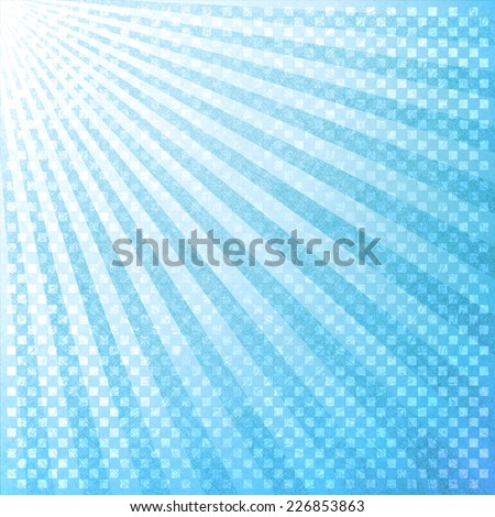 retro blue background layout design with striped pattern angle from top corner like sun beams or rays shining down from heaven or sky, or star burst design, light blue abstract background