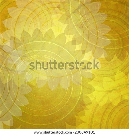 fancy gold background pattern with flower design elements, layers of round seal pattern shapes on vintage background paper, yellow sunflower wallpaper