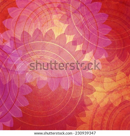fancy gold pink floral background pattern with flower design elements, layers of round seal pattern shapes on vintage background paper, yellow sunflower wallpaper
