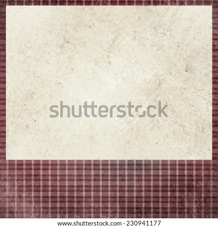 vintage red checkered background. beige cream old paper insert. Abstract shabby chic line design element with distressed texture. blank Christmas holiday card or announcement