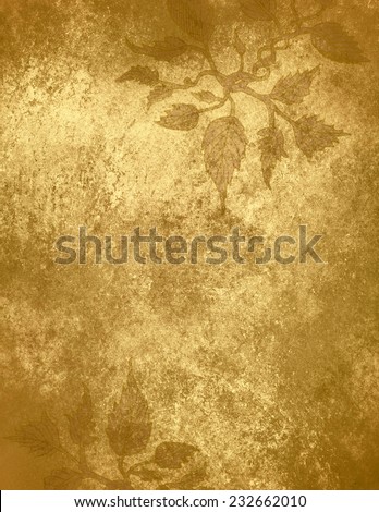 abstract gold background ivy design pattern, hand drawn vines on border of gold foil background, vintage grunge background texture, elegant Christmas wrapping paper