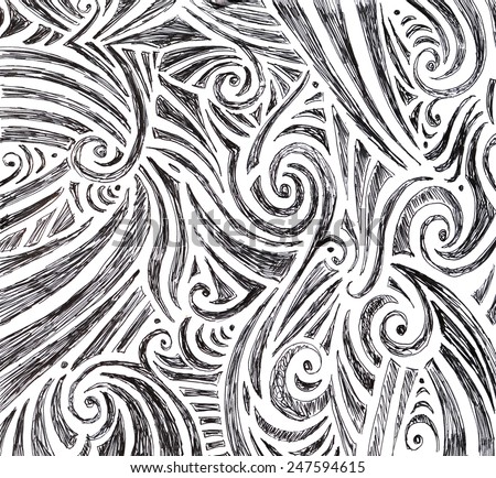 hand drawn doodle ink sketch with random curls swirls and line design pattern, cute abstract fun art