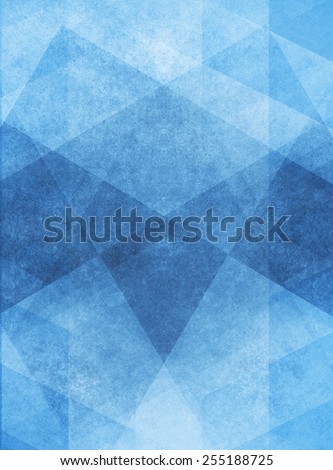 abstract blue background design of angled squares blocks triangles and diamond shapes in random pattern with distressed faded vintage background texture