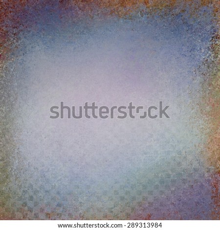 blue background with textured grunge paint design, block squares in checked pattern that is faded and shabby, with grunge gold red sponged border