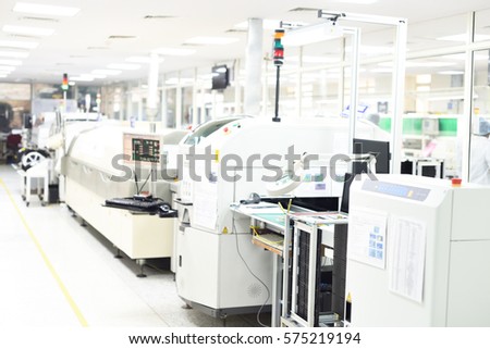 Surface mount technology assembly line also called SMT line for manufacturing and production of electronic equipment, PCB assemblies, fully automated pcb manufacturing line for electronics.