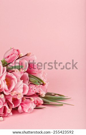 poster of bouquet of pink tulips on pink background