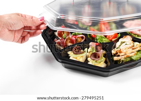 buffet box with cover set catering canape isolated