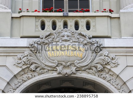 BERN, SWITZERLAND - AUGUST 18, 2013: the Swiss National Bank (SNB) which is the central bank of Switzerland, responsible for Swiss monetary policy. August 18, 2013, Bern, Switzerland.