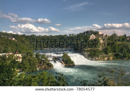 Overview of Rhinefall - the biggest waterfall in Europe (HDR version)