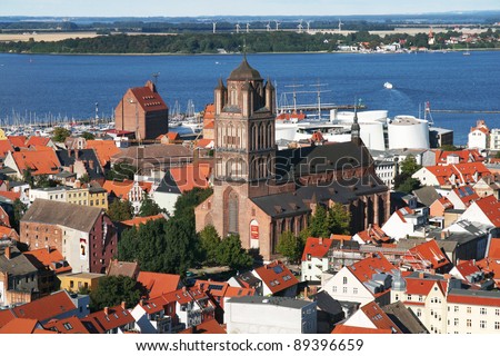 Overview of the German town Stralsund with St. Jacobi Church, Baltic Sea region