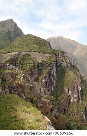 Ancient Inka farming patches on the slope of steep hills, Peru
